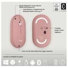 Pebble 2 Multi-device Bluetooth Klavye Mouse Seti Pembe